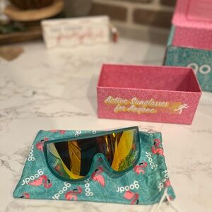 Pink and Blue “Goodr” sunglasses